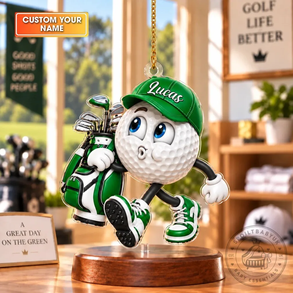 Personalized Golf Ball Character Acrylic Ornament, Custom Name Golfing Christmas Decoration Personalized Golf Ball Character Acrylic Ornament, Custom Name Golfing Christmas Decoration