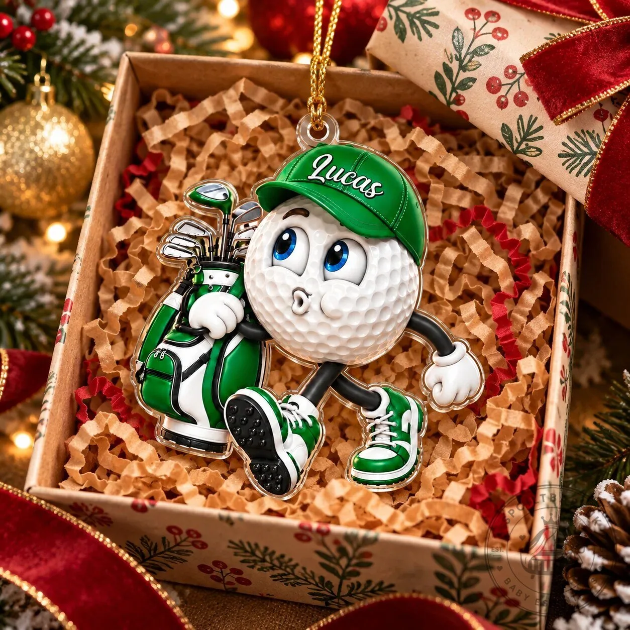 Personalized Golf Ball Character Acrylic Ornament, Custom Name Golfing Christmas Decoration 26 Personalized Golf Ball Character Acrylic Ornament, Custom Name Golfing Christmas Decoration