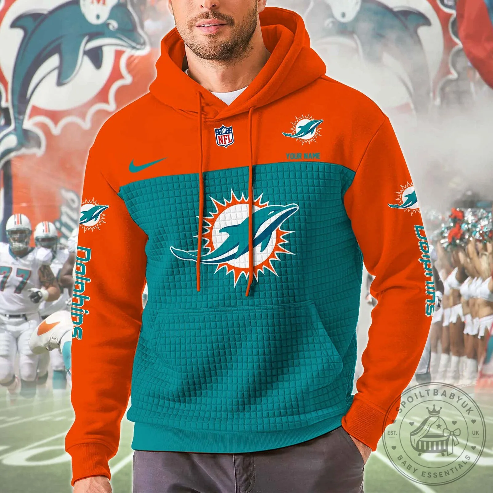 Miami Dolphins NFL Football Team Logo Orange Teal Hoodie 1 Miami Dolphins NFL Football Team Logo Orange Teal Hoodie