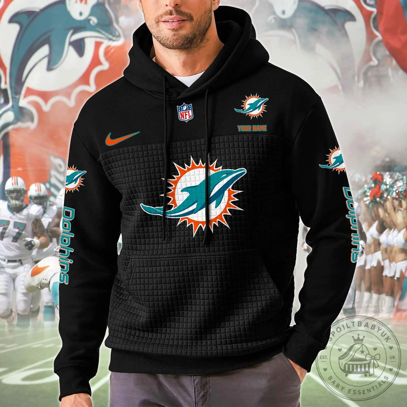 Miami Dolphins NFL Football Team Logo Orange Teal Hoodie 12 Miami Dolphins NFL Football Team Logo Orange Teal Hoodie