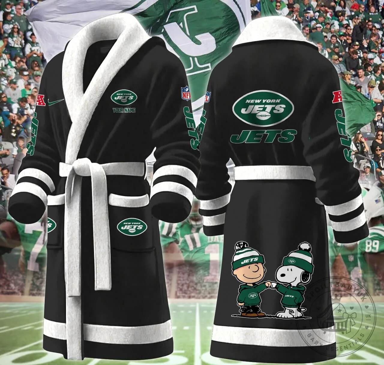 New York Jets Snoopy and Woodstock Football Team Fan Bathrobe 13 New York Jets Snoopy and Woodstock Football Team Fan Bathrobe