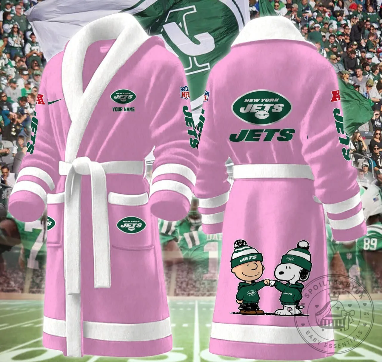 New York Jets Snoopy and Woodstock Football Team Fan Bathrobe 14 New York Jets Snoopy and Woodstock Football Team Fan Bathrobe