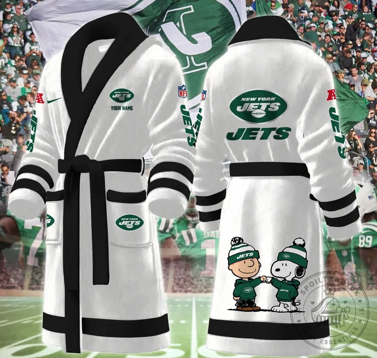 New York Jets Snoopy and Woodstock Football Team Fan Bathrobe 15 New York Jets Snoopy and Woodstock Football Team Fan Bathrobe