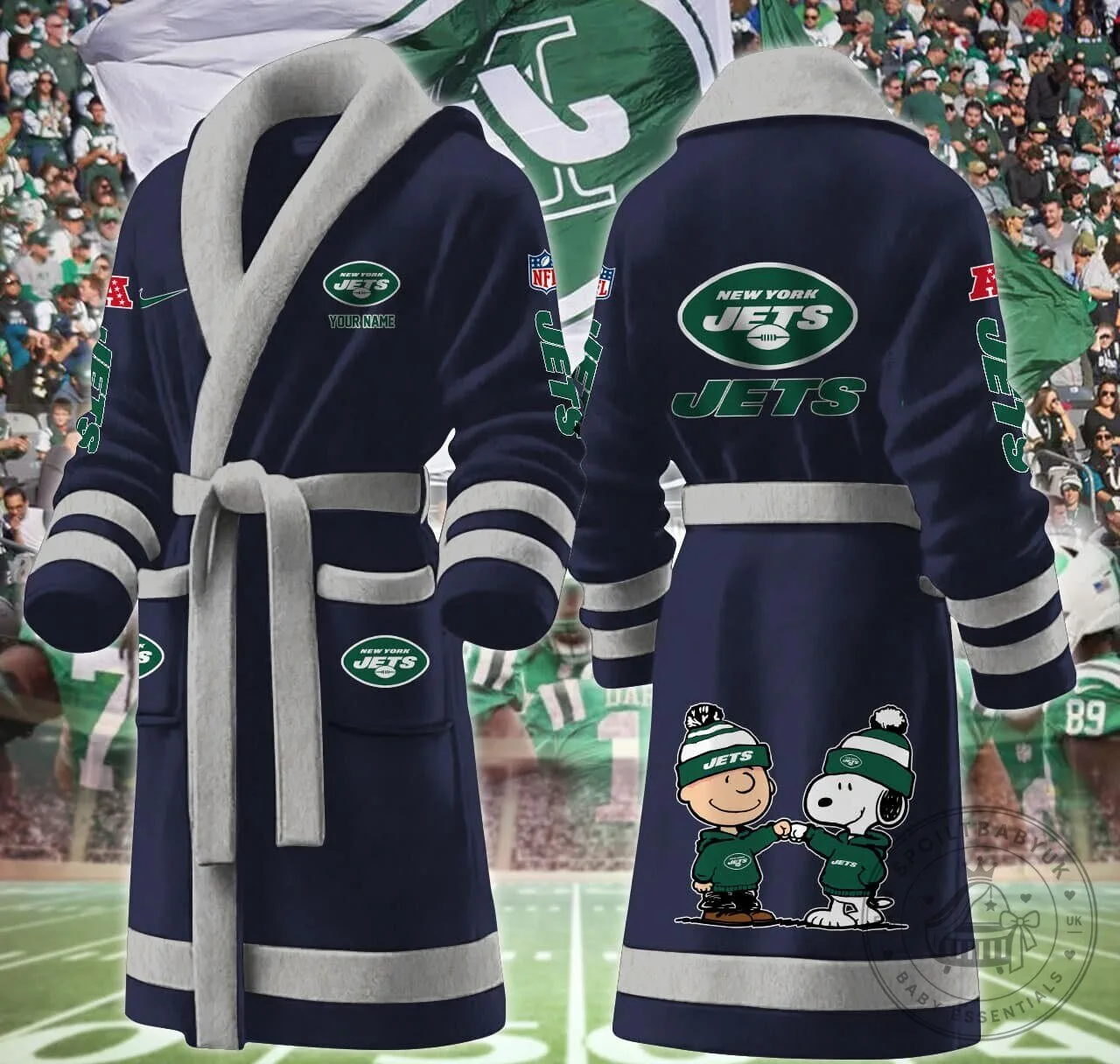 New York Jets Snoopy and Woodstock Football Team Fan Bathrobe 16 New York Jets Snoopy and Woodstock Football Team Fan Bathrobe
