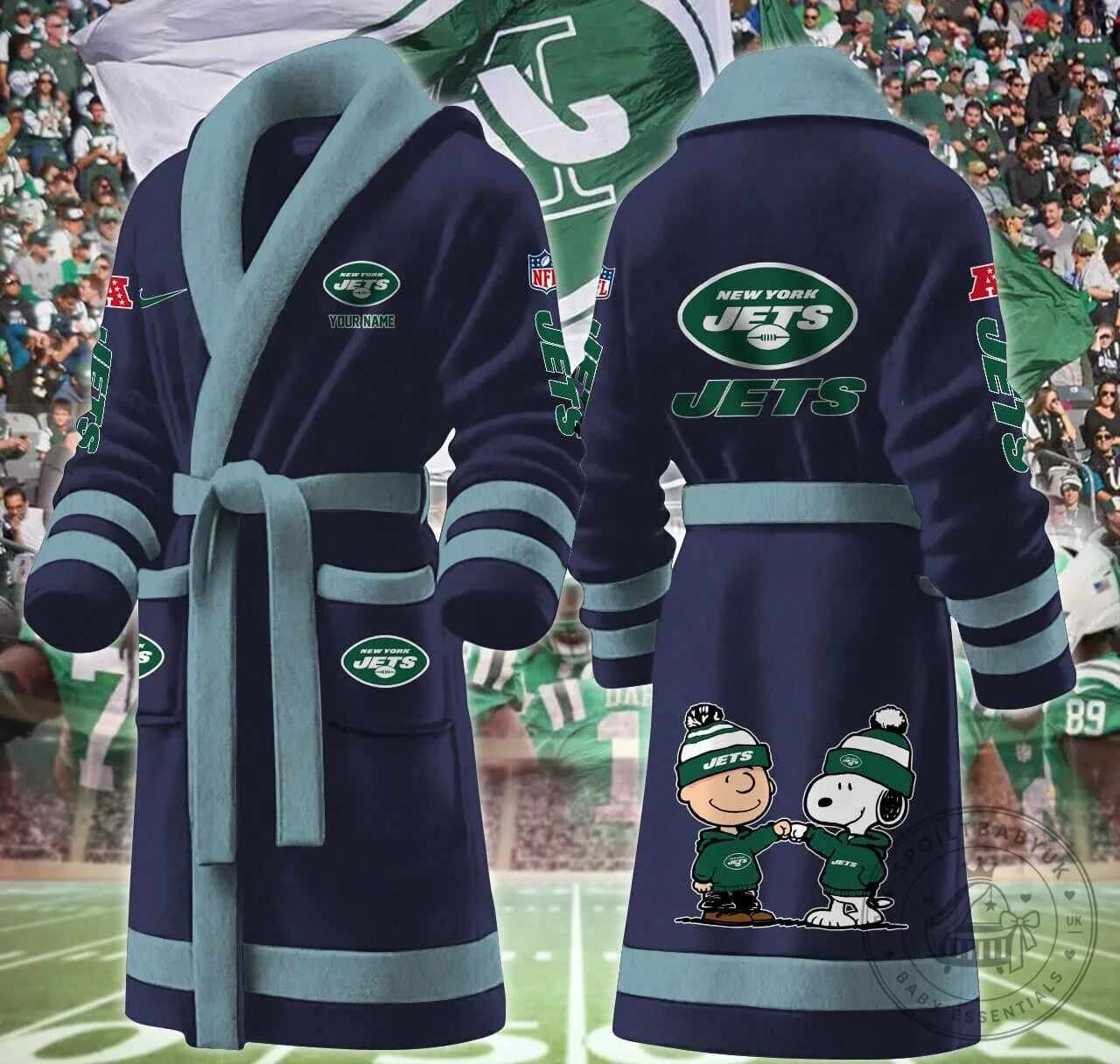 New York Jets Snoopy and Woodstock Football Team Fan Bathrobe 17 New York Jets Snoopy and Woodstock Football Team Fan Bathrobe
