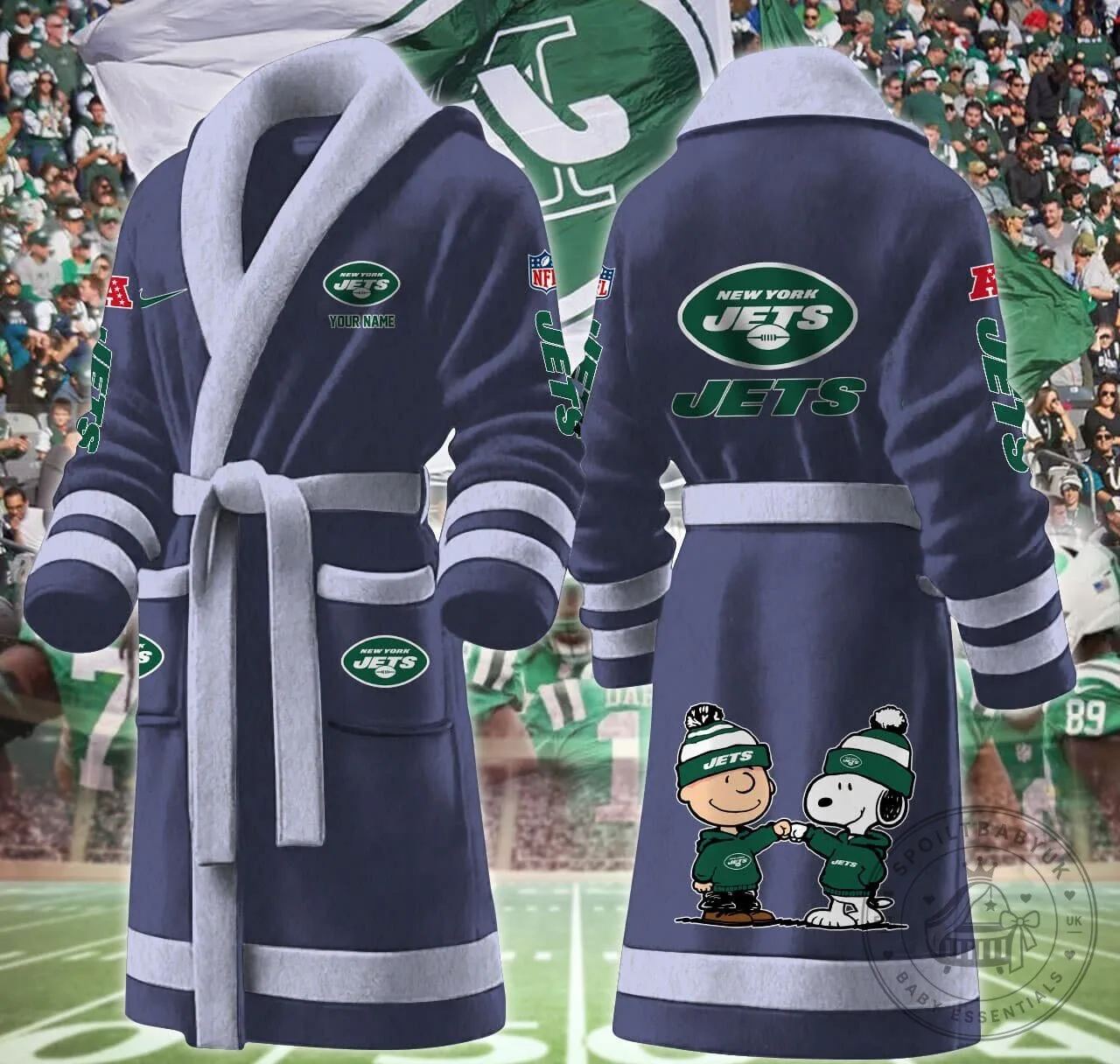 New York Jets Snoopy and Woodstock Football Team Fan Bathrobe 18 New York Jets Snoopy and Woodstock Football Team Fan Bathrobe