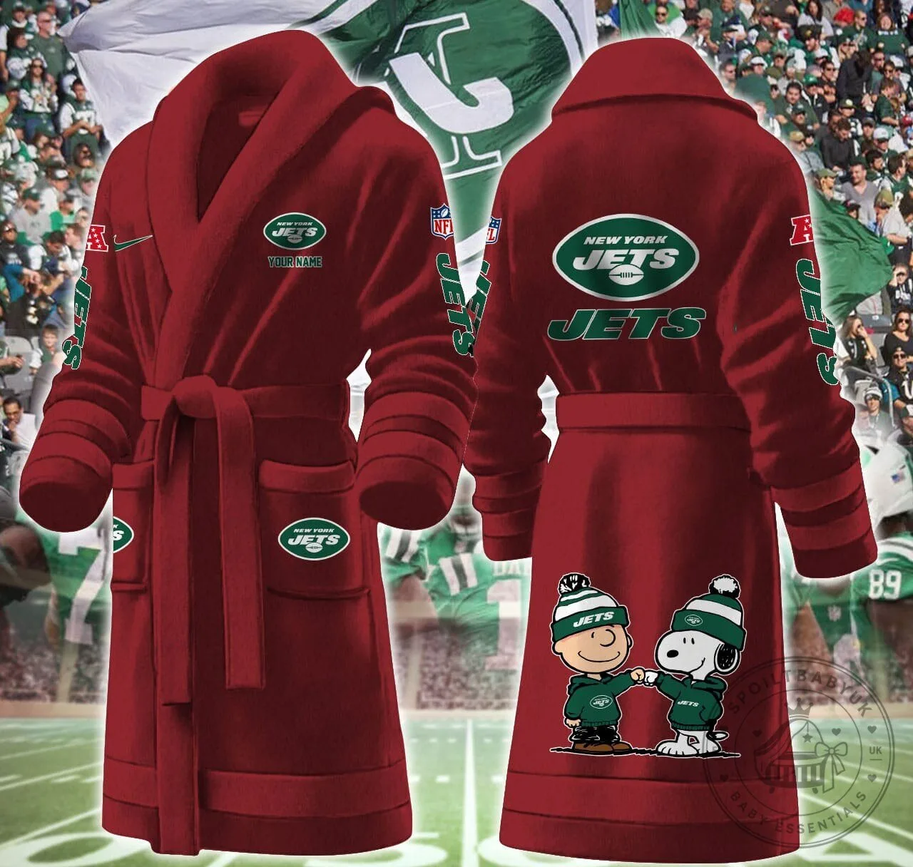 New York Jets Snoopy and Woodstock Football Team Fan Bathrobe 19 New York Jets Snoopy and Woodstock Football Team Fan Bathrobe