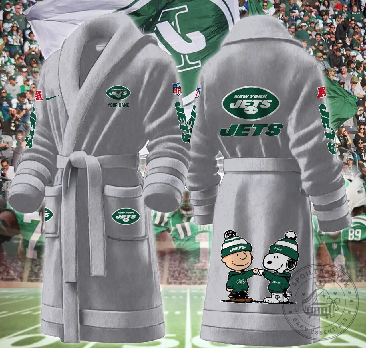 New York Jets Snoopy and Woodstock Football Team Fan Bathrobe 20 New York Jets Snoopy and Woodstock Football Team Fan Bathrobe
