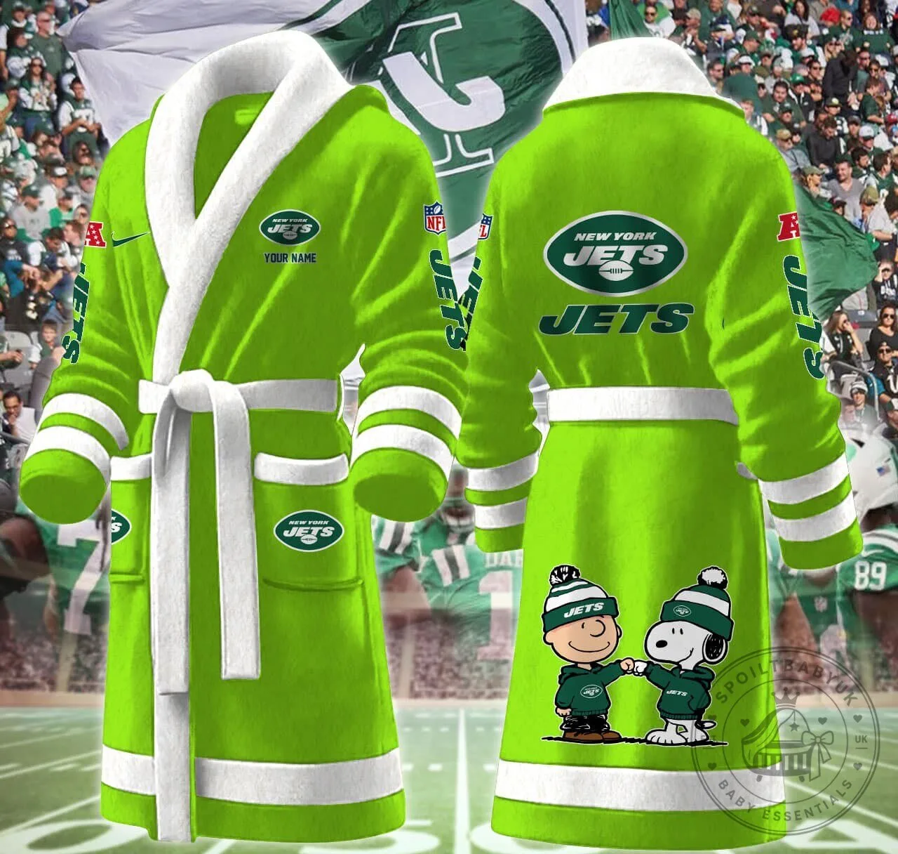 New York Jets Snoopy and Woodstock Football Team Fan Bathrobe 21 New York Jets Snoopy and Woodstock Football Team Fan Bathrobe