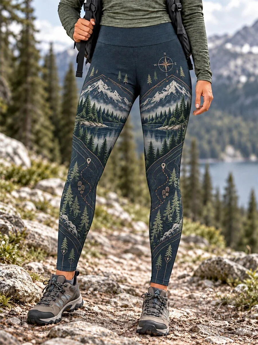 Women's Wilderness Trail Print Hiking Leggings with Mountain and Forest Design 3 Women's Wilderness Trail Print Hiking Leggings with Mountain and Forest Design