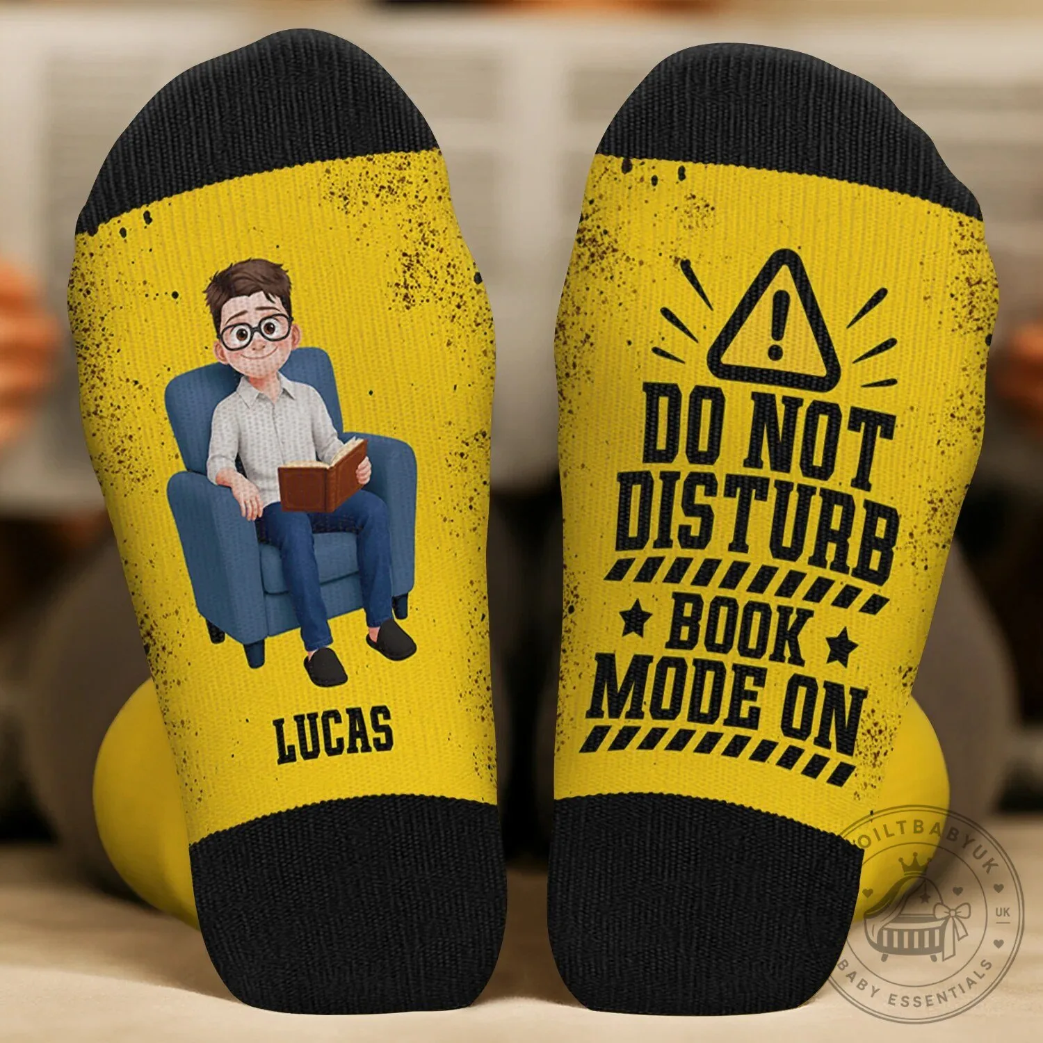 Personalized Caution I'm Reading Custom Name Book Lover Yellow Socks 6 Personalized Caution I