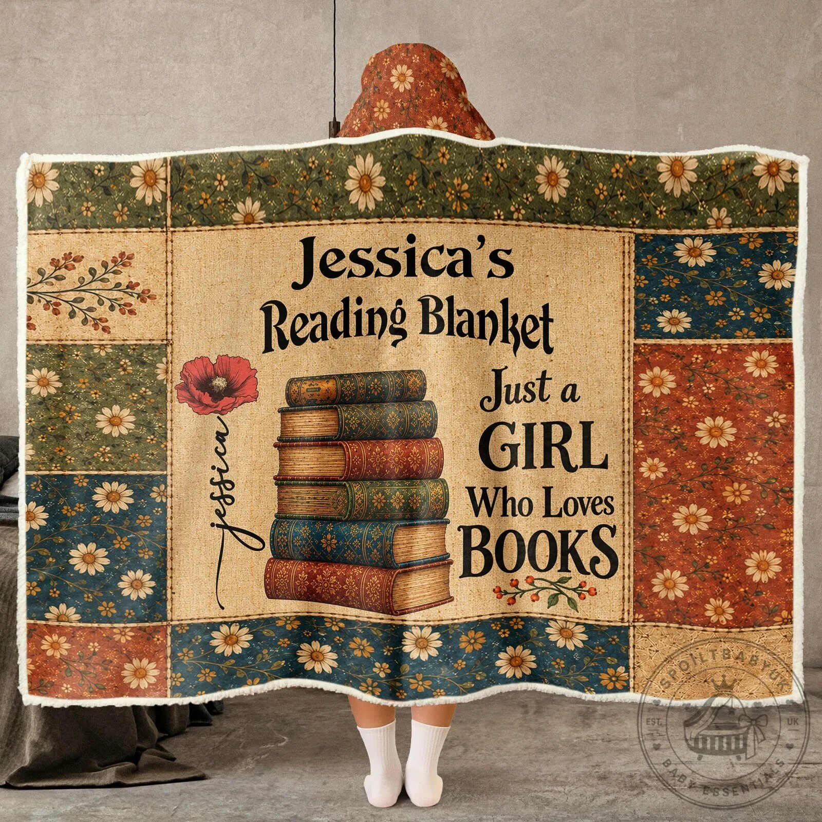 Personalized Reading Blanket for Book Lovers - Vintage Patchwork Style Sherpa Blanket