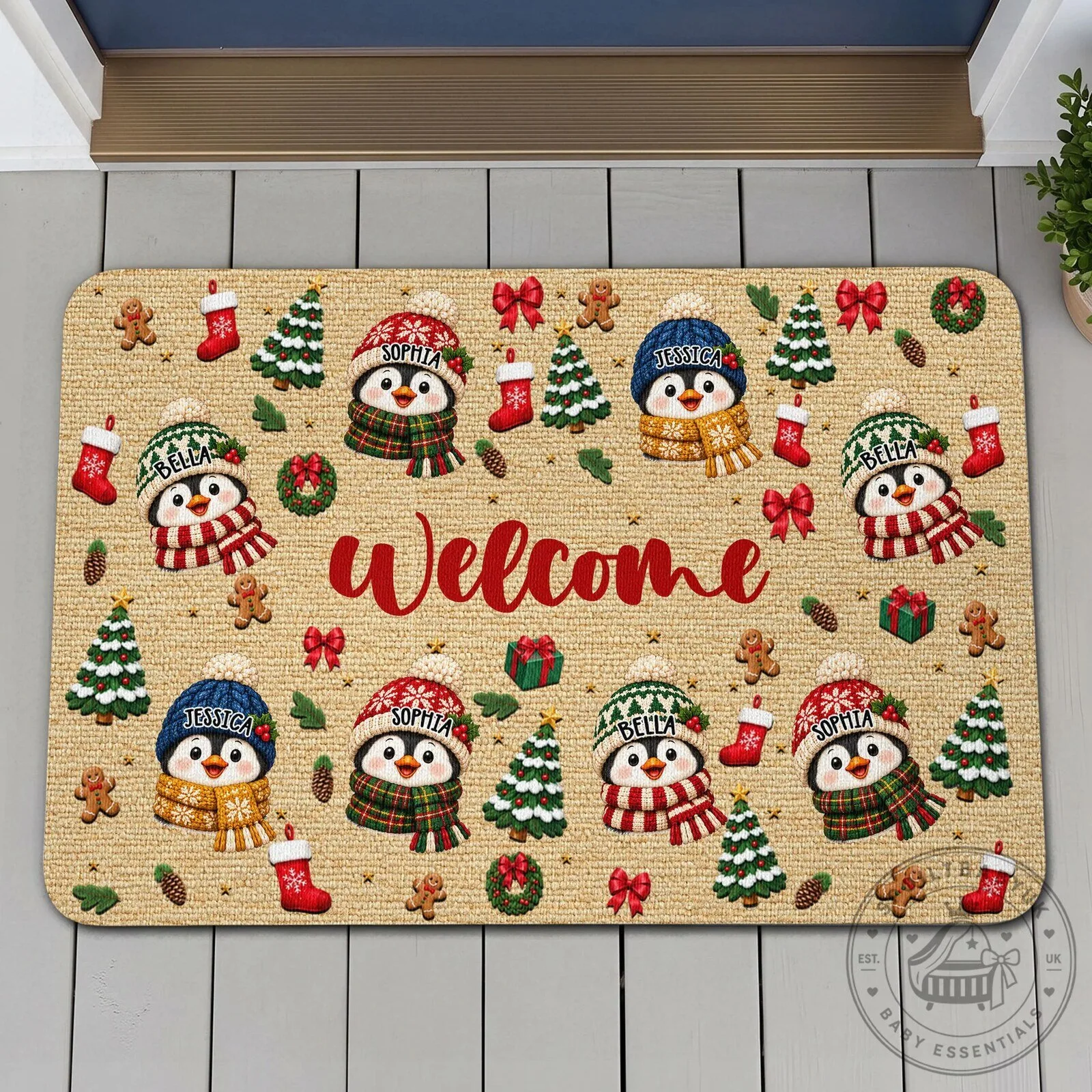 Personalized Christmas Snowman Penguin Reindeer Family Welcome Doormat 6 Personalized Christmas Snowman Penguin Reindeer Family Welcome Doormat