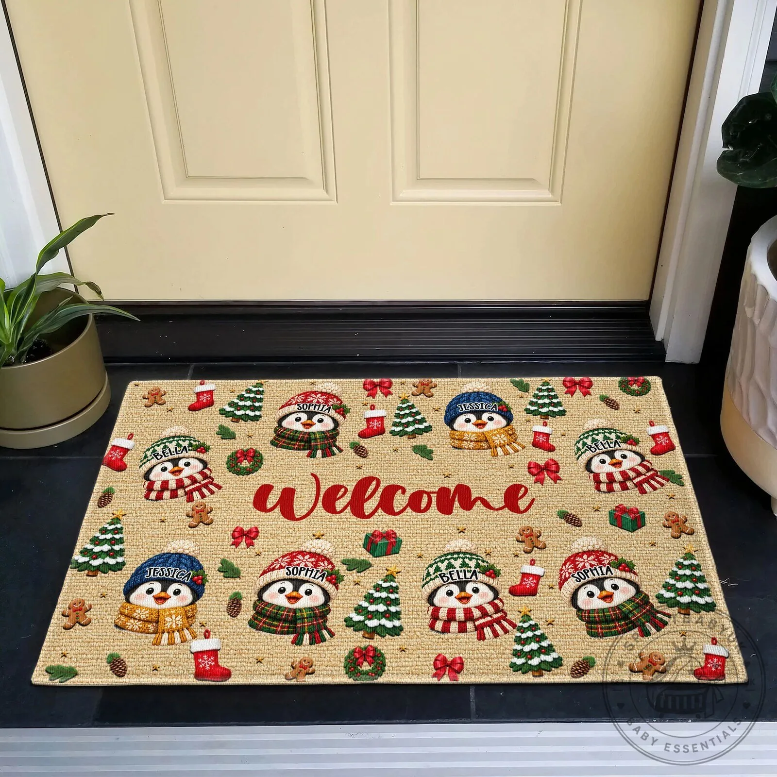 Personalized Christmas Snowman Penguin Reindeer Family Welcome Doormat 7 Personalized Christmas Snowman Penguin Reindeer Family Welcome Doormat