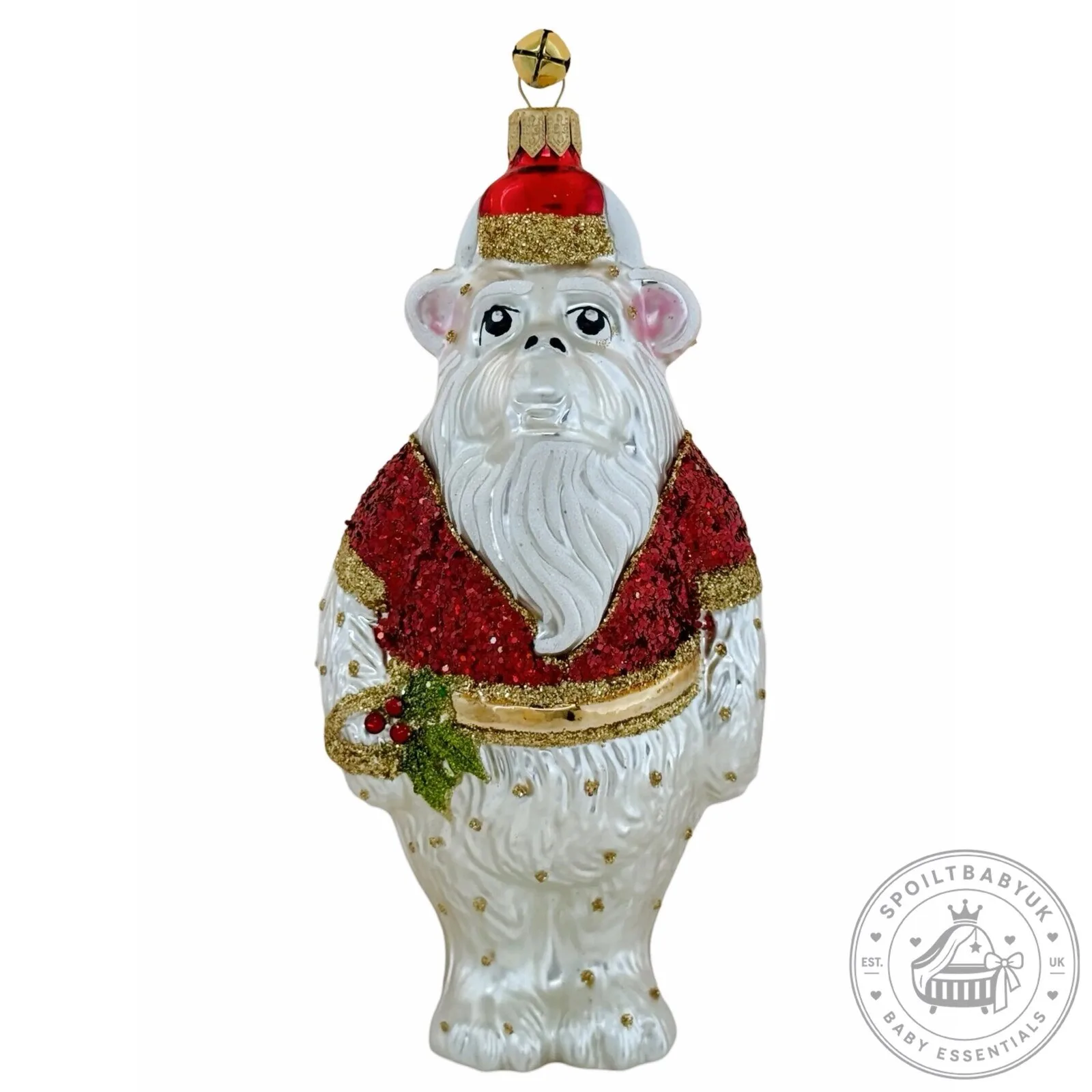 Winter Yeti Monster Christmas Tree Ornament with Red Hat and Holly 8 Winter Yeti Monster Christmas Tree Ornament with Red Hat and Holly