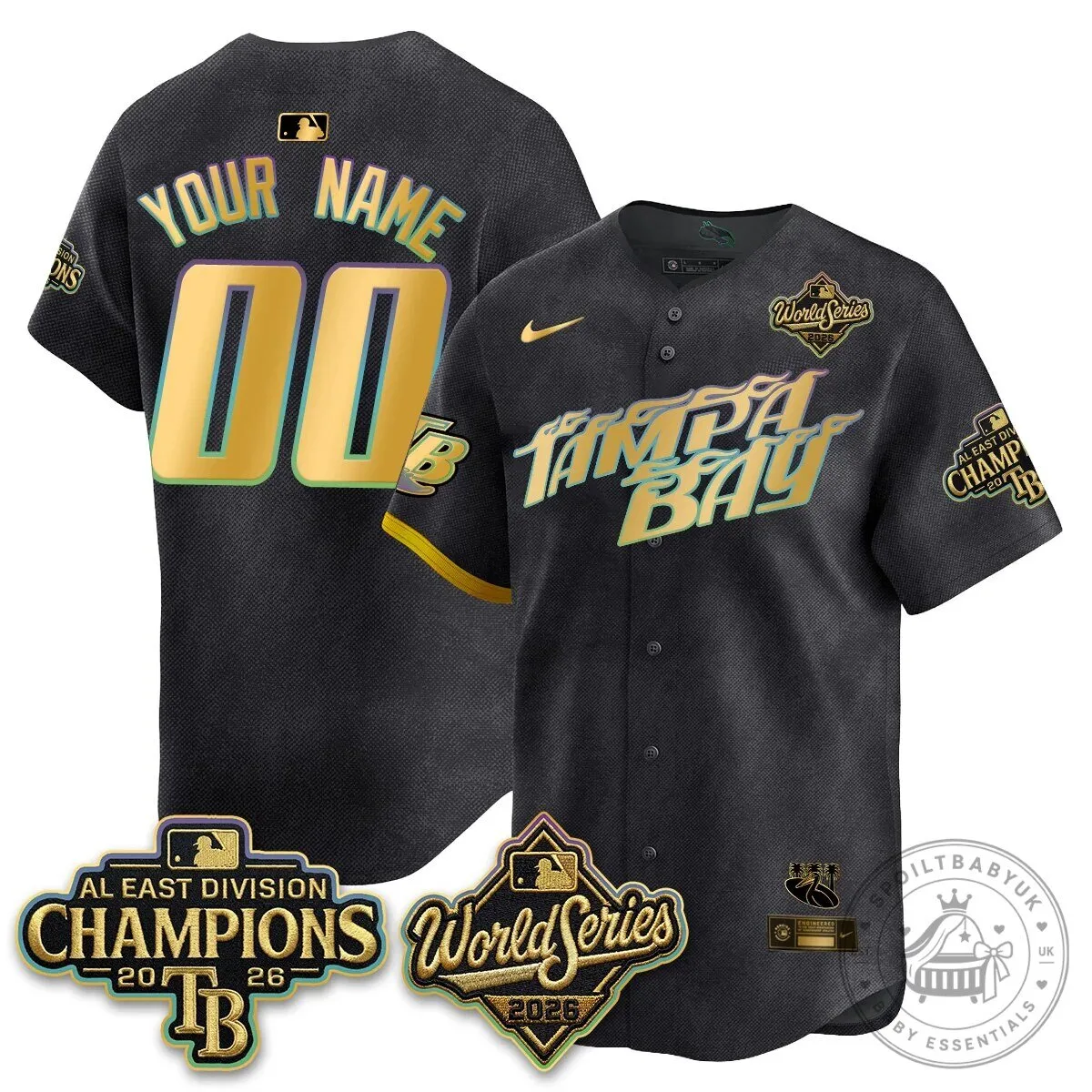Tampa Bay Rays 2026 American League Champions White Gold Baseball Jersey 9 Tampa Bay Rays 2026 American League Champions White Gold Baseball Jersey