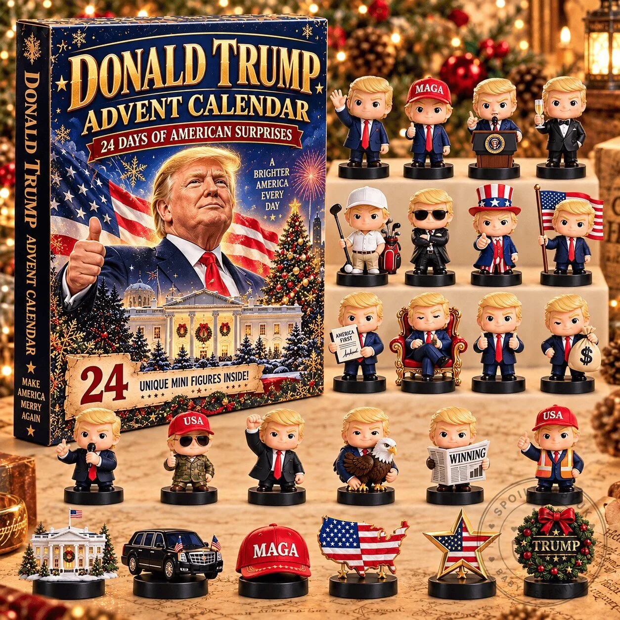 Donald Trump Christmas Advent Calendar with 24 Unique Mini Figurines