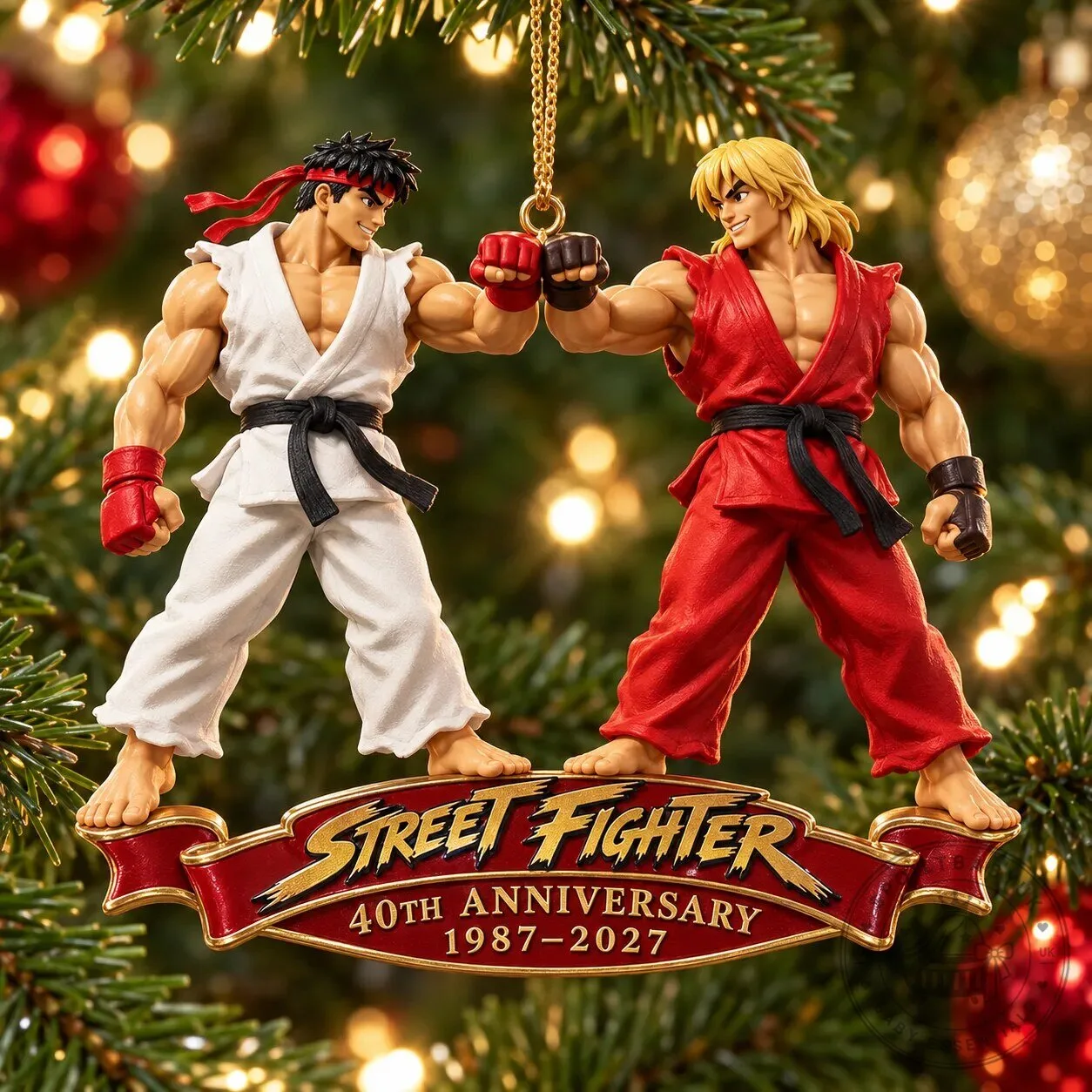 Street Fighter 40th Anniversary Ryu and Ken Christmas Ornament