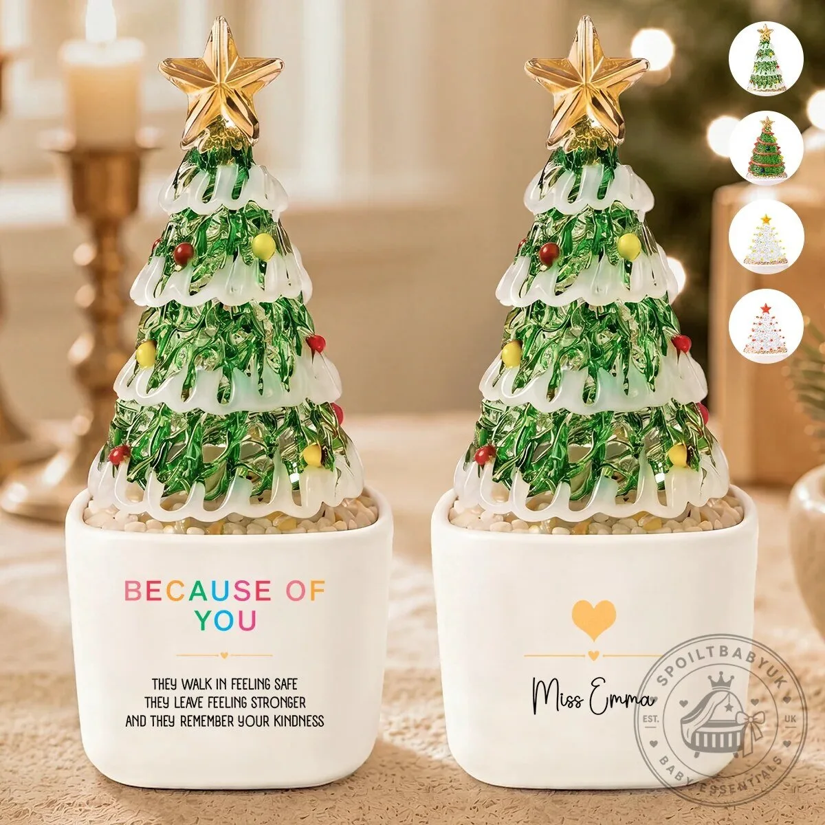 Personalized Christmas Tree Glass Potted Decoration for Teacher Appreciation Gift