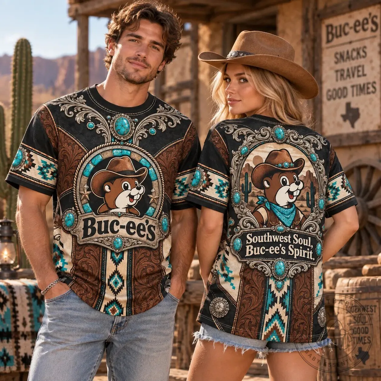 Buc-ee's Cowboy Turquoise Southwest Soul Spirit All Over Print T-Shirt 7 Buc-ee