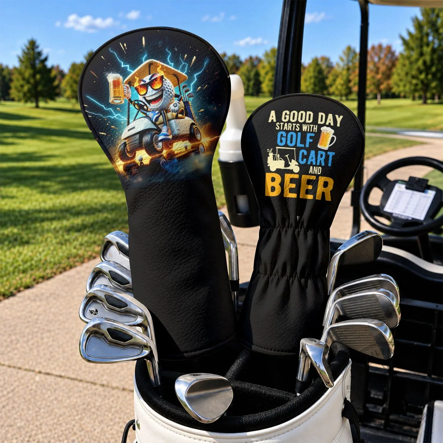 Funny Golf Cart and Beer Golf Club Head Cover, Golfer Gift Idea 9 Funny Golf Cart and Beer Golf Club Head Cover, Golfer Gift Idea