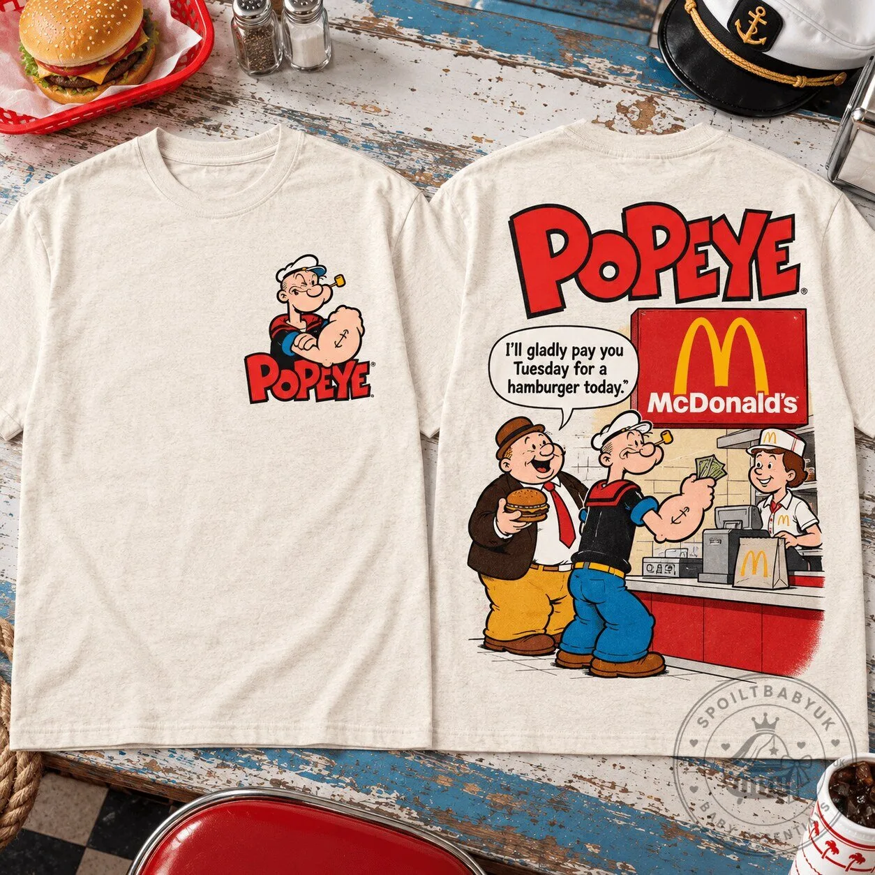 Popeye The Sailor Man McDonald's Hamburger Scene T-Shirt 5 Popeye The Sailor Man McDonald