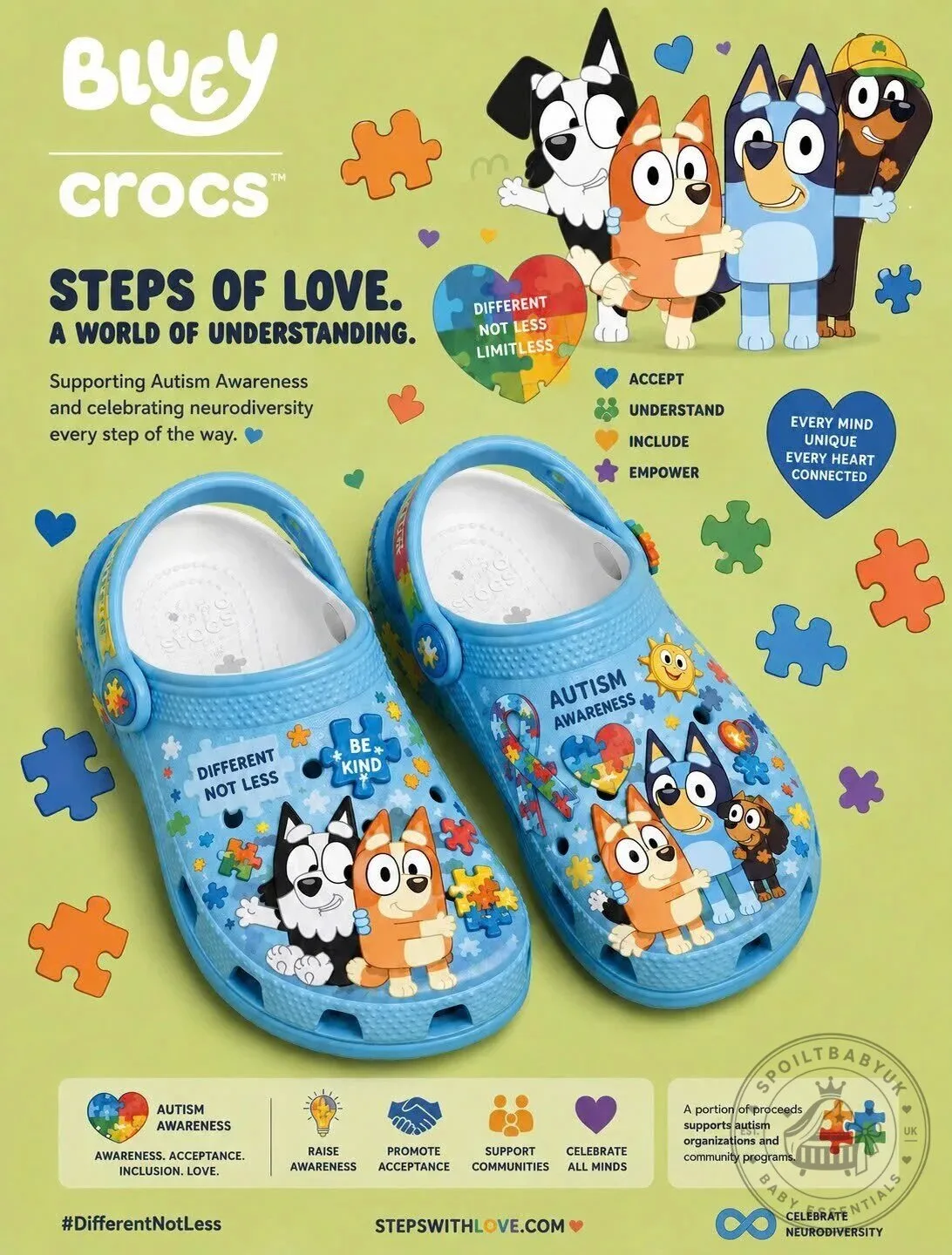 Bluey Autism Awareness Different Not Less Limitless Kids Crocs Shoes 1 Bluey Autism Awareness Different Not Less Limitless Kids Crocs Shoes
