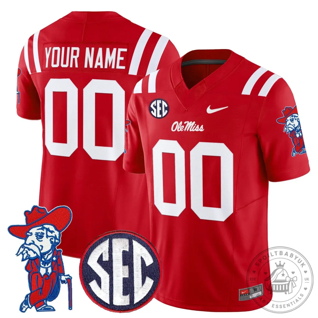 Ole Miss Rebels Football Team Custom Name and Number Red Fan Jersey Ole Miss Rebels Football Team Custom Name and Number Red Fan Jersey