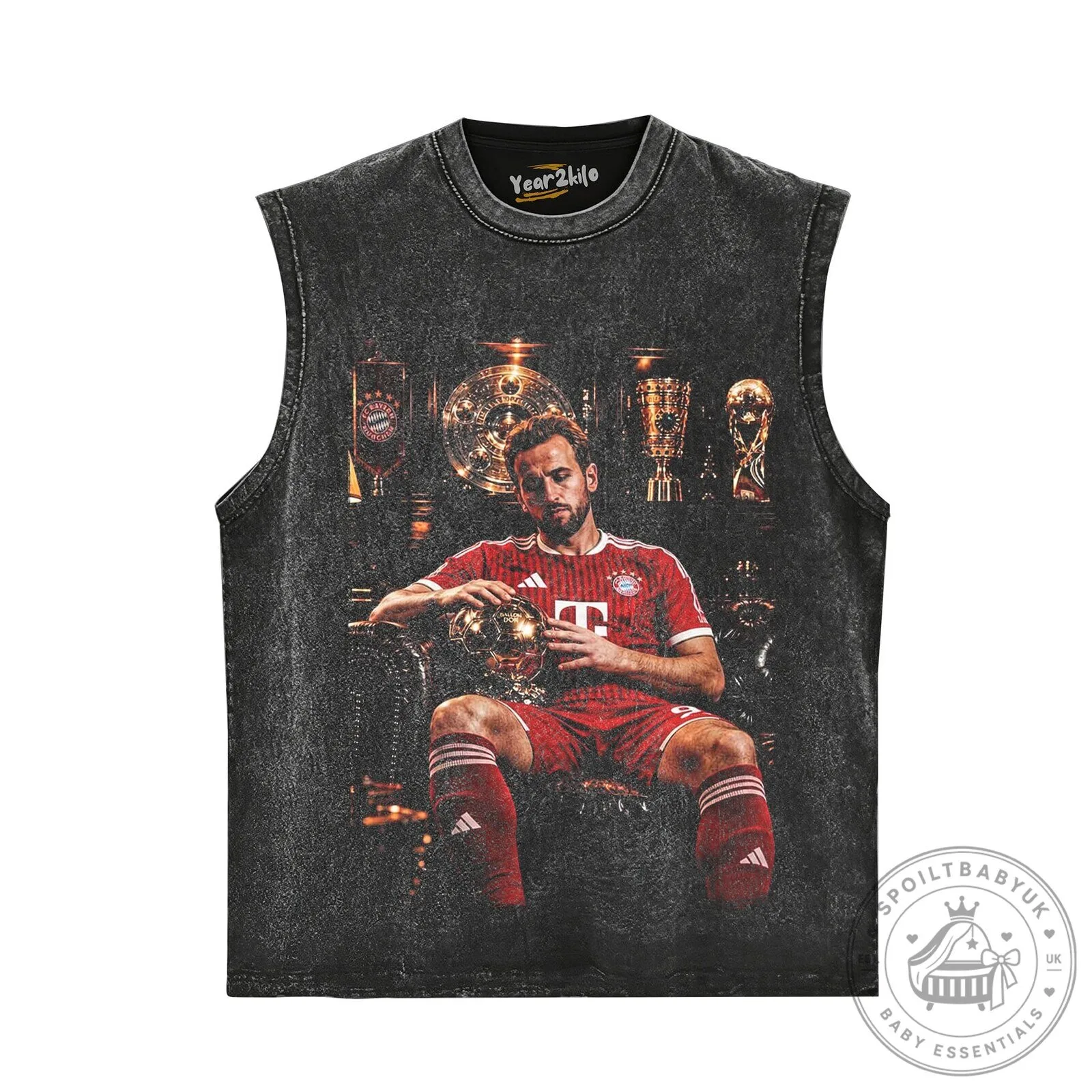 Black T-Shirt with Graphic Print of Harry Kane, Bayern Munich Football Star 13 Black T-Shirt with Graphic Print of Harry Kane, Bayern Munich Football Star