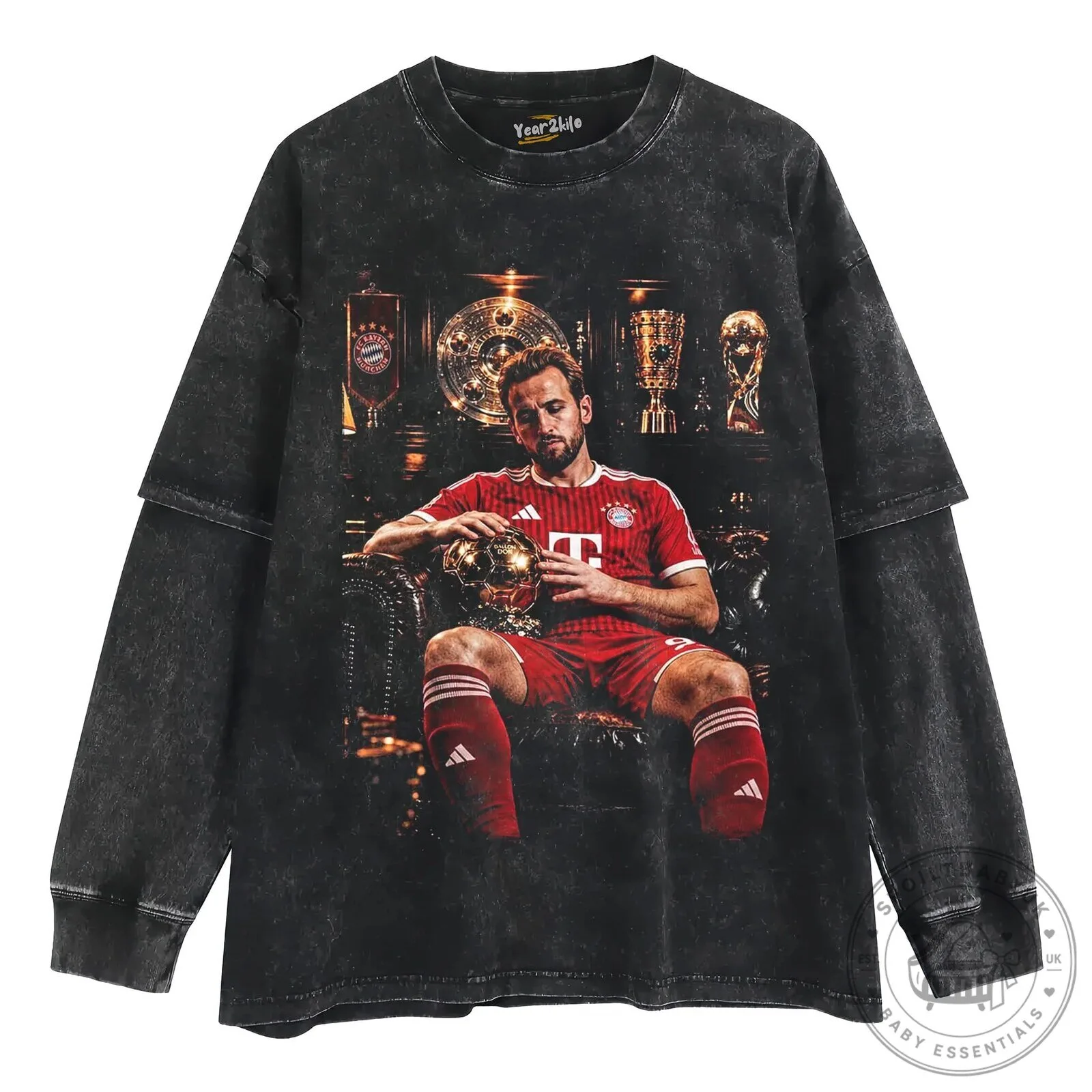 Black T-Shirt with Graphic Print of Harry Kane, Bayern Munich Football Star 14 Black T-Shirt with Graphic Print of Harry Kane, Bayern Munich Football Star