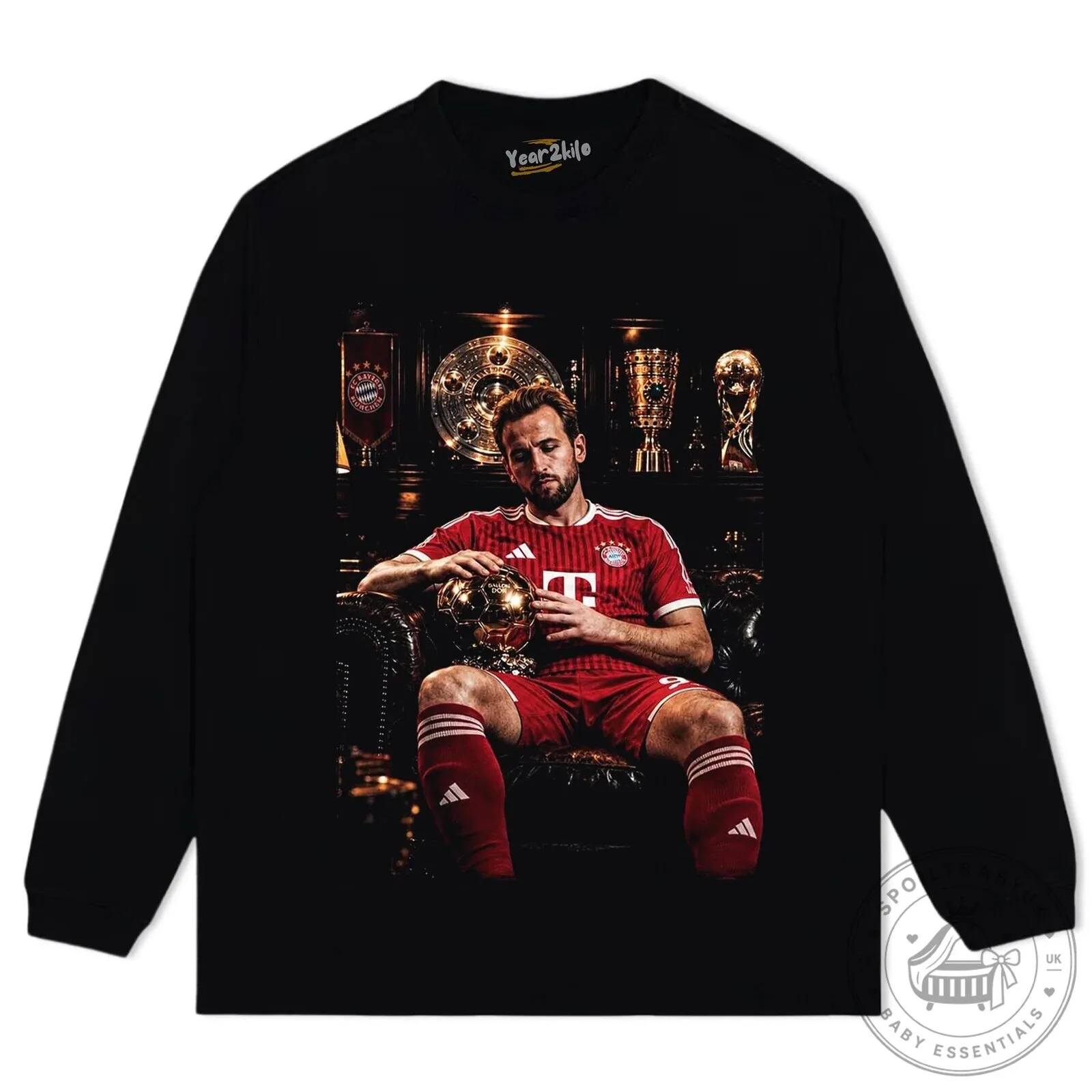 Black T-Shirt with Graphic Print of Harry Kane, Bayern Munich Football Star 15 Black T-Shirt with Graphic Print of Harry Kane, Bayern Munich Football Star