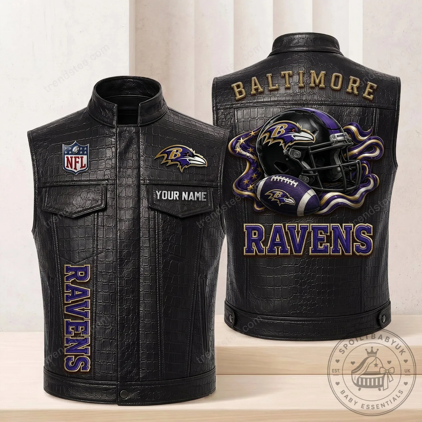 Baltimore Ravens NFL Football Team Logo Black Leather Vest Jacket