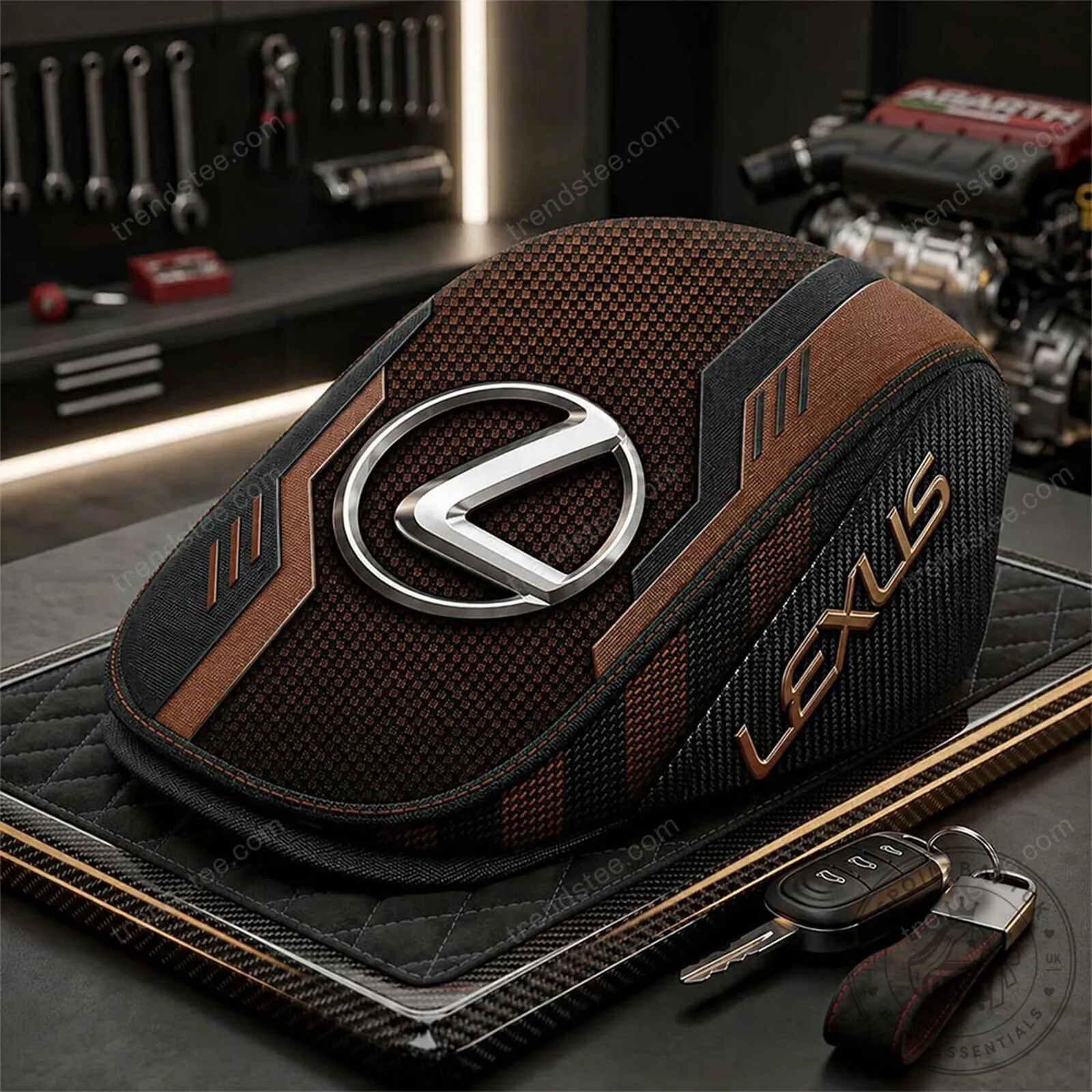 Lexus Brown Black Patterned Flat Cap Hat for Car Enthusiasts